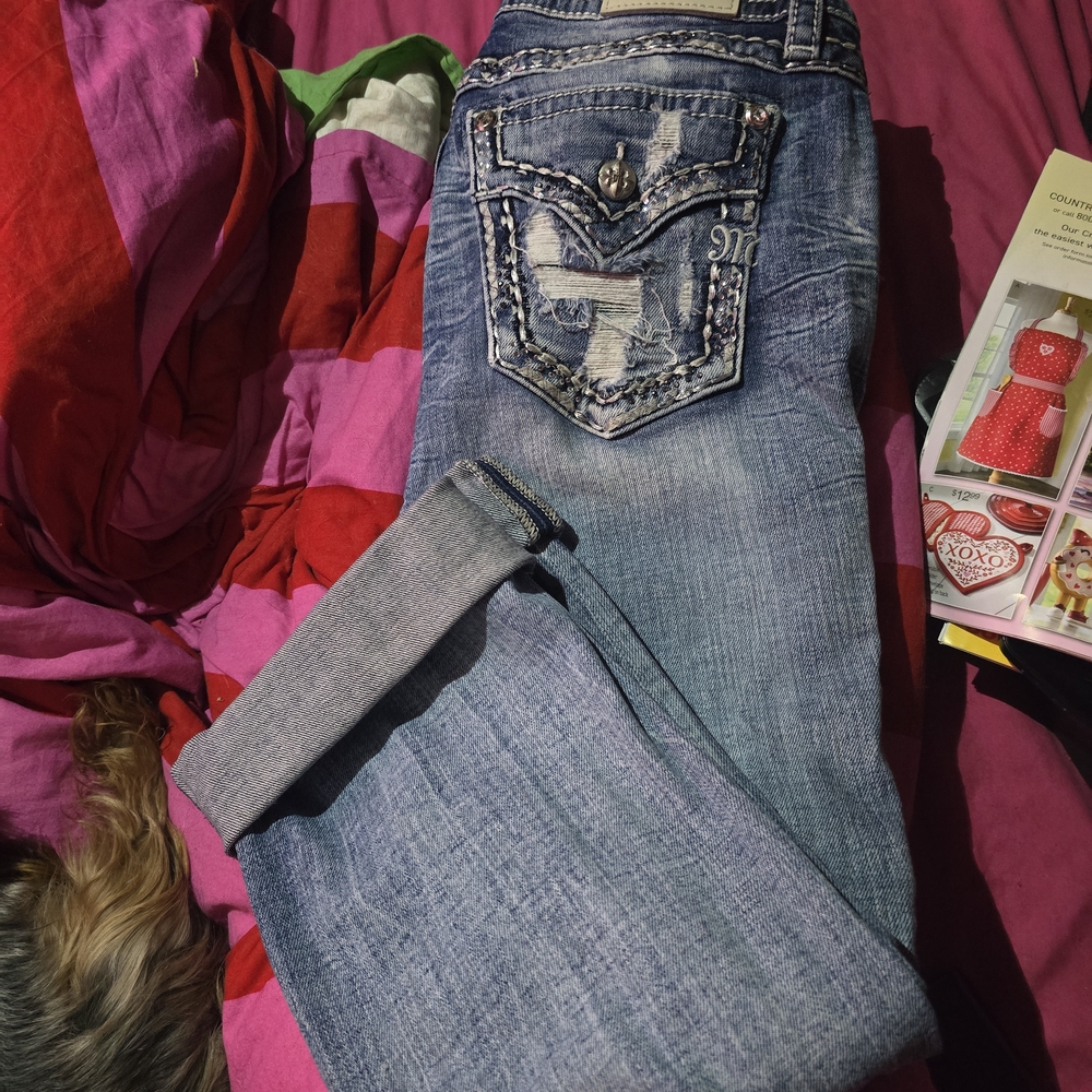 Miss Me Blue Boot Cut Jeans with Embellished Pockets